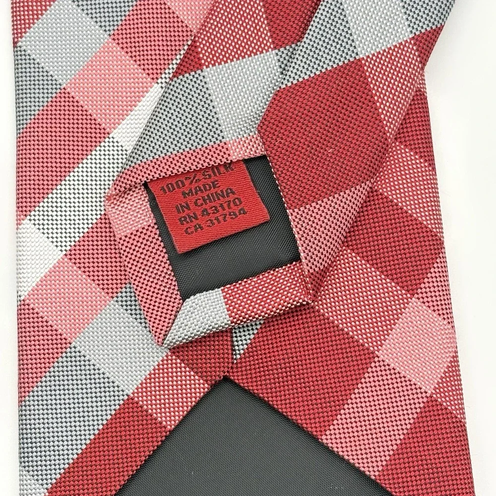 Aflani Spectrum Red & Gray Plaid Pattern Silk Necktie NEW - Picture 6 of 9